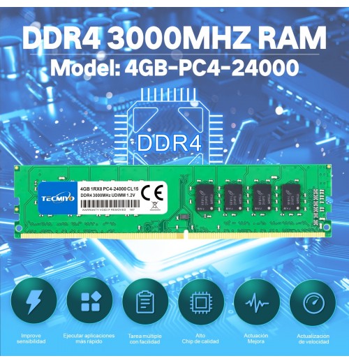 8GB KIT (2X4GB) DDR4 3000MHz Udimm Ram PC4-24000  1.2V CL15 288 Pin 1RX8 Dual Rank Non-ECC Unbuffered Desktop Computer Memory Ram Module Upgrade