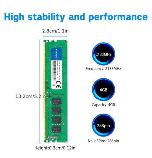 8GB KIT (2X4GB) DDR4 2133MHz Udimm Ram PC4-17000  1.2V CL15 288 Pin 1RX8 Dual Rank Non-ECC Unbuffered Desktop Computer Memory Ram Module Upgrade